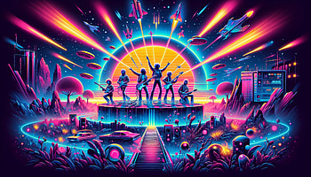 Retro Futuristic Band Concert, band, retro, music, space, neon HD wallpaper
