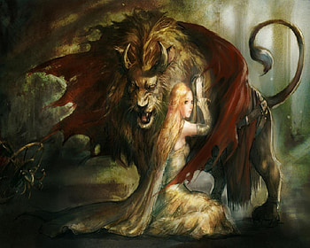 Beauty N Beast, horns, woods, beast, woman, beauty HD wallpaper