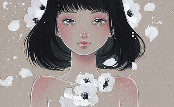 White, japanese, art, girl, paper, fantasy, victoria-rivero, poppy, flower HD wallpaper