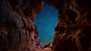 Nature, Stars, Desert, Rocks, Starry Sky, Cave HD wallpaper