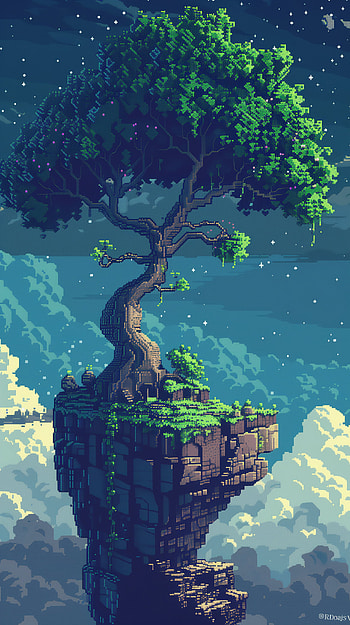 Pixel Yggdrasil Tree, pixel art, tree, Yggdrasil HD phone wallpaper