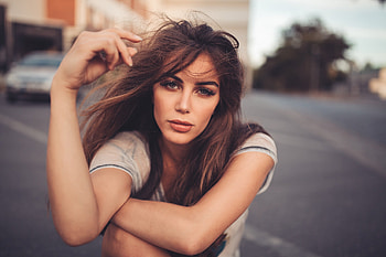 Brunette Girl Portrait Blowing Hairs, brunette, girls, model HD wallpaper