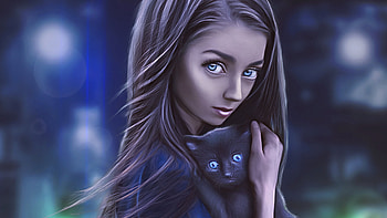 Digital Girl With Cat, artist, artwork, digital-art, cat, deviantart HD wallpaper