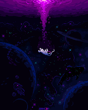 Pixel space, pixelart, drawing HD phone wallpaper