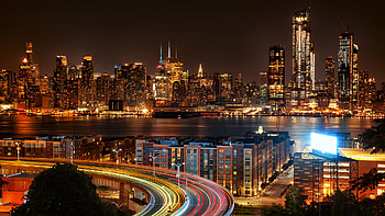 New York city view, New Jersey, Nighttime skyline, Spectacular lights HD wallpaper