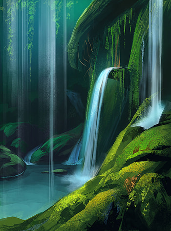 Water, Art, Rock, Waterfall HD phone wallpaper