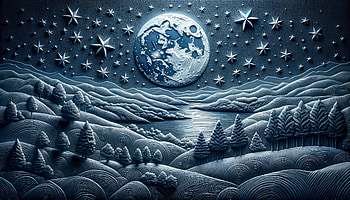 Moonlit Starry Sky Over Serene Winter Landscape, starry sky, moon, Stars, landscape, nature HD wallpaper