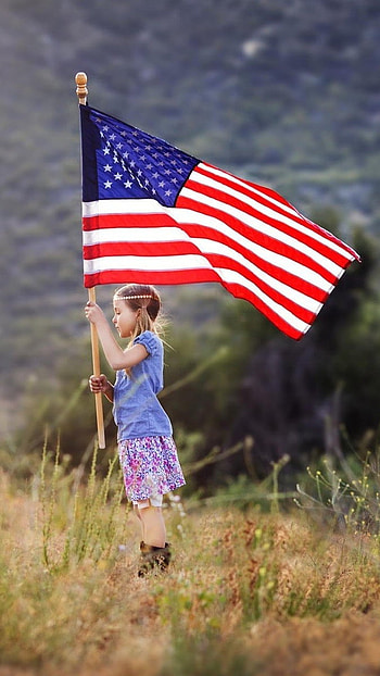 American Flag, Little Girl With Flag HD phone wallpaper