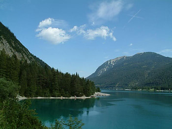 Calm Lake in Achensee, sky, mountains, water, lake HD wallpaper