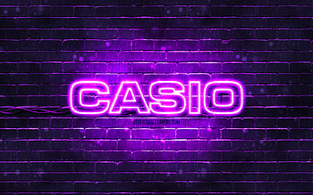 Casio violet logo, , violet brickwall, Casio logo, brands, Casio neon logo, Casio HD wallpaper