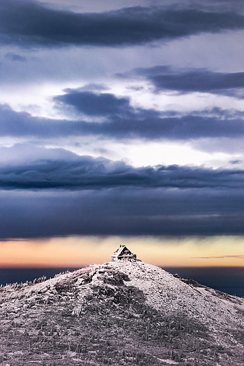 Winter, Nature, Snow, Hill, Hut HD phone wallpaper