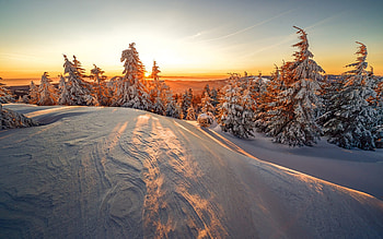 Snow Covered Mountain, winter, sunset, mountain, snow HD wallpaper