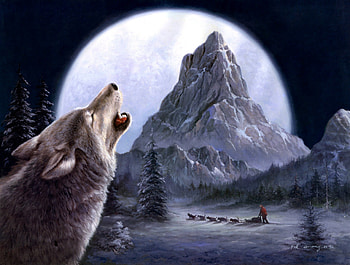 Scenic howl, winter, sledge, wolf, mountain HD wallpaper