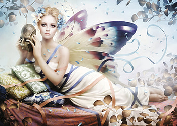 Behind the mask, fairy, wings, mask, art, fantasy, girl, melanie delon HD wallpaper