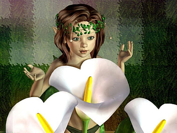 Elf And Cala Lilies, flowers, elf, fantasy, cala lilies HD wallpaper