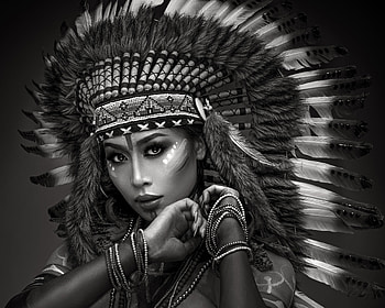 Native American, Women, Asian, Black & White, Headdress HD wallpaper