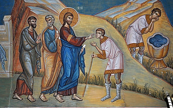 Jesus Heals a Blind Man, Christ, Jesus, man, apostles, blind HD wallpaper