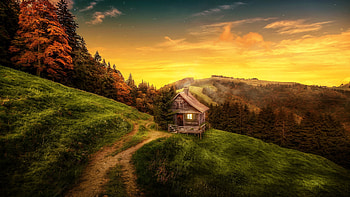 House On Mountains Art, house, mountains, artist, art, digital-art HD wallpaper