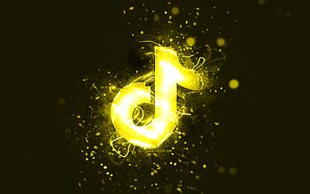 TikTok yellow logo, , yellow neon lights, creative, yellow abstract background, TikTok logo, social network, TikTok HD wallpaper
