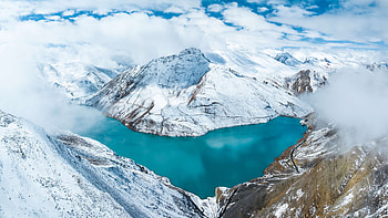 Snow Scene At Manla Reservoir Shigatse Tibet Autonomous Region China, china, nature, sky, lake, pond, snow, mountains, mountain, clouds HD wallpaper