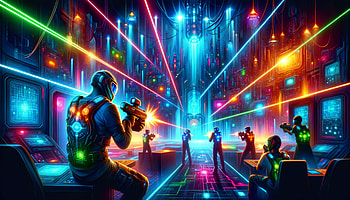 Laser Tag Arena, laser tag, futuristic, cyberpunk, video game, neon lights, Futuristic Gaming HD wallpaper