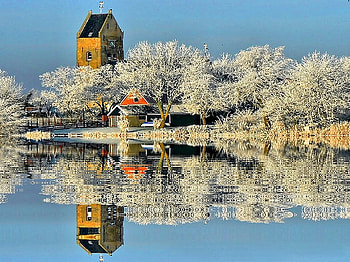Winter mirror, winter, mirror, reflection, snow, trees, water, lake HD wallpaper
