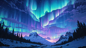 Aurora Over Snowbound Pines —, Landscape, Aurora Borealis, Snowy Forest, Sky HD wallpaper