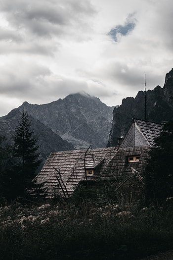 Nature, Trees, Grass, Mountains, House HD phone wallpaper