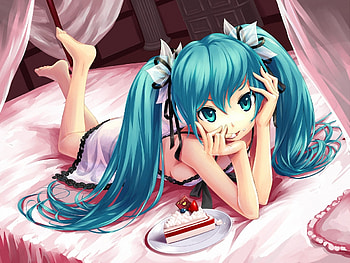 Hatsune Miku, Vocaloid, Anime, Cute, Female, Pretty, Sweet, Cake, Kawaii HD wallpaper