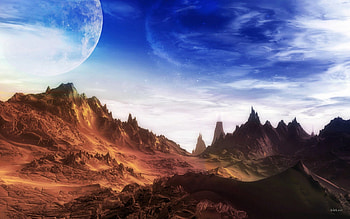 mountains, sky, moon HD wallpaper