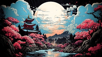 Japanese Temple Illustration, japanese, illustration, artist, artwork, digital-art HD wallpaper