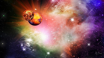 Colors in the Sky, colorful, planets, color, bright, space, milky way, stars HD wallpaper