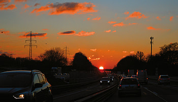 Transport, Sunset, Dark, Road, Movement, Traffic, Highway HD wallpaper