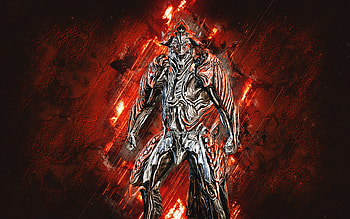 Chroma, Warframe, orange stone background, Warframe characters, Chroma Warframe, Chroma skin, creative art HD wallpaper