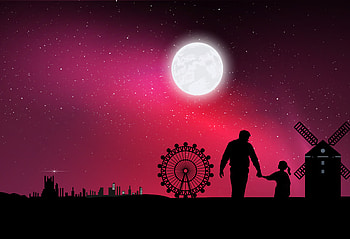Father And Daugher, love, father, daughter, artist, artwork, digital-art, family, moon HD wallpaper