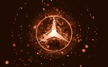 Mercedes-Benz brown logo, , brown neon lights, creative, brown abstract background, Mercedes-Benz logo, cars brands, Mercedes-Benz HD wallpaper
