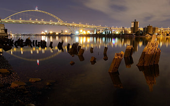 Landscape, Cities, Rivers, City, Lights, Bridge HD wallpaper