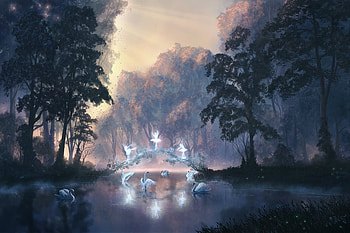 Swan Lake, frumusete, ben j, art, burd, lebada, ballerina, lake, benj, fantasy, bridge, swan, luminos, pasari, water HD wallpaper