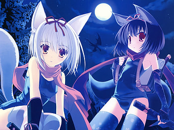 wolfs, anime, loli, moon HD wallpaper