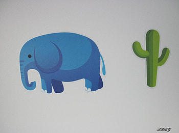 Elephant and cactus, blue, graphy, green, Elephants, cactus HD wallpaper