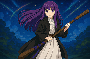 Fern from Frieren: Beyond Journey's End - Ultra, Frieren: Beyond Journey's End, Fern (Frieren: Beyond Journey's End), magic, Night Sky, Anime HD wallpaper
