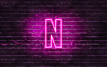 Netflix purple logo, , purple brickwall, Netflix logo, brands, Netflix neon logo, Netflix HD wallpaper