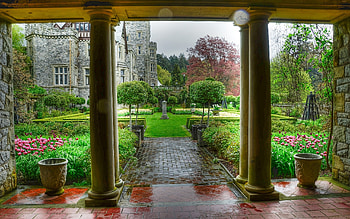 Courtyard, Garden, , Castle, Columns, Flower HD wallpaper