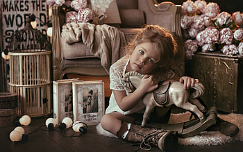Little Girl with Toy Horse, toy, horse, room, girl, little HD wallpaper