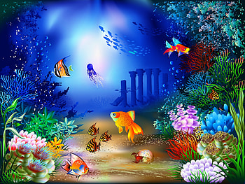 Underwater world, sea, colorful, shells, deep, underwater, fish, corals, water, ocean HD wallpaper