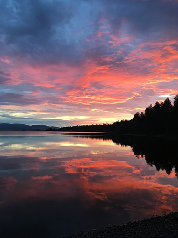 Nature, Sunset, Clouds, Lake, Reflection, Forest, Evening HD phone wallpaper