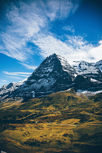 Nature, Grass, Sky, Mountain, Vertex, Top, Snow Covered, Snowbound, Grindelwald HD phone wallpaper