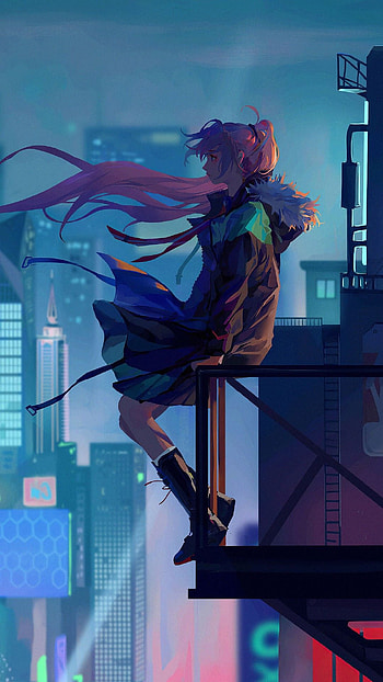 Sad girl, sky, magenta HD phone wallpaper