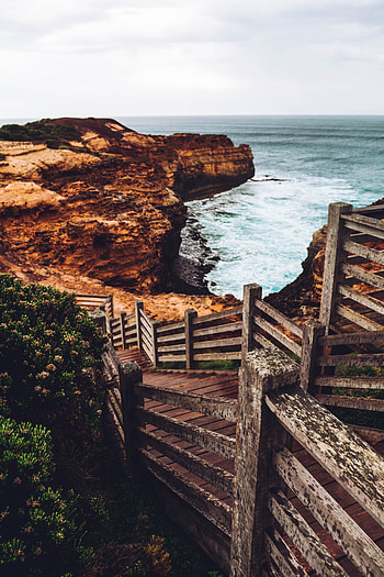 Wooden stairs, coast HD phone wallpaper