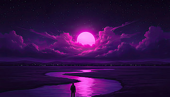 The Purple Horizon, purple, horizon, moon, clouds, artist, artwork, art, digital-art, ai, deviantart HD wallpaper